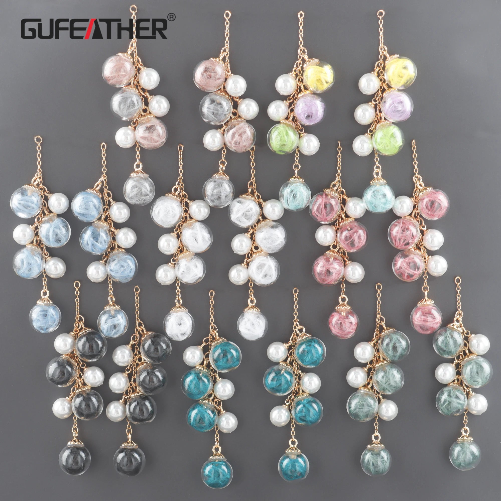 M1081 2pcs/Lot 18K Gold Plated Glass Beadspearlsfeathers Nickel-Free REACH Pass Jewelry Making DIY Pendants Earring Marking Bag
