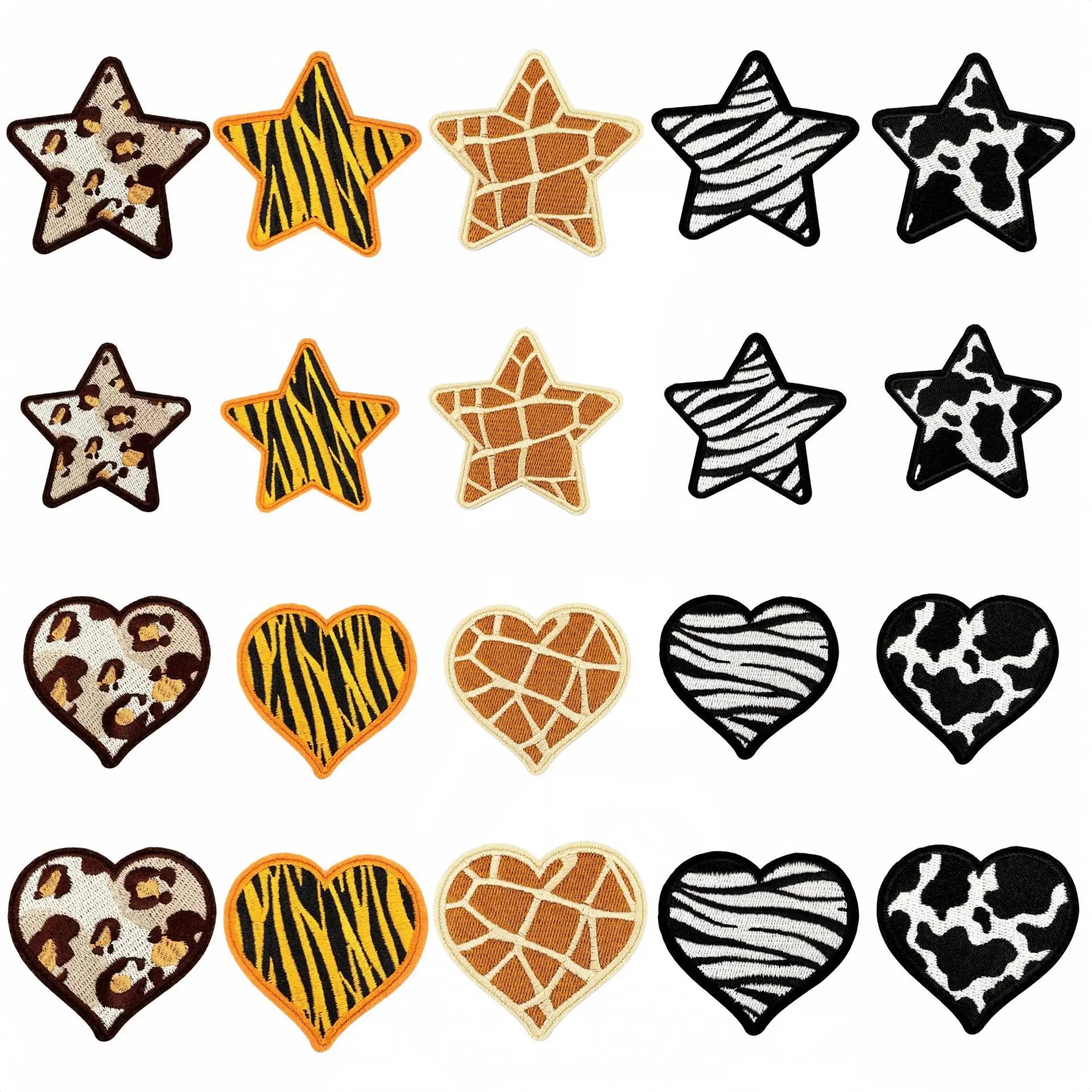 New Iron on Embroidered Black Edge leopard stone pattern  star heart  Patch for Hat Bag Decoration