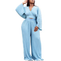 Fashion Women Clothing Two Piece Set Chiffon V-neck Pant Suits Wide Leg Pants Set Women's Pants and Blouse Sets