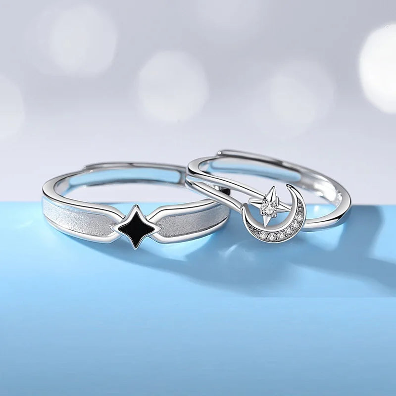 Couple Jewelry Lover Moon Star Diamond Couple Ring Trend Personality Open Ring for Lover Men Women Finger Ring