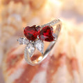 ANSTER Double Heart Design Lab Created Ruby Gemstone 925 Sterling Silver Jewelry Ring