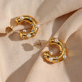 Drop Shipping Chunky New Design Pearl & Zircon Gold Hoop Earrings 18K Gold Plated Stainless Steel Earring Women Jewekry