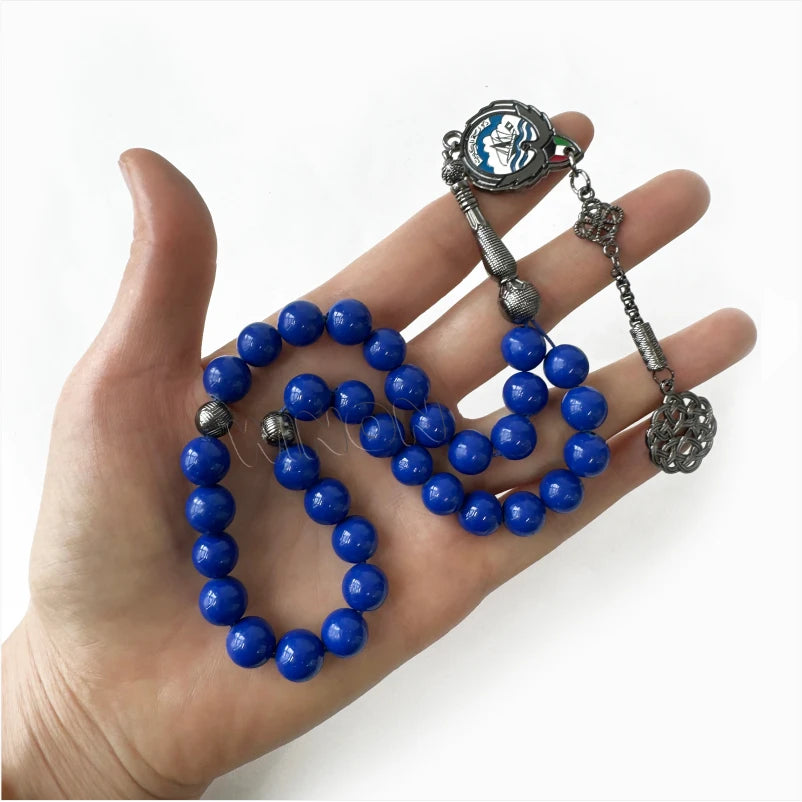 Natural Shoushan Stone Beads Blue 10mm 33Pcs Round  Islamic Tasbih Tasbeeh Muslim Prayer Beads Rosary Ramadan Eid Gift