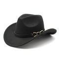 Fashion Trendy Autumn Winter Fashion Women Men Western Cowboy Hat With Metal Buckle Chain Belt