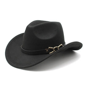 Fashion Trendy Autumn Winter Fashion Women Men Western Cowboy Hat With Metal Buckle Chain Belt