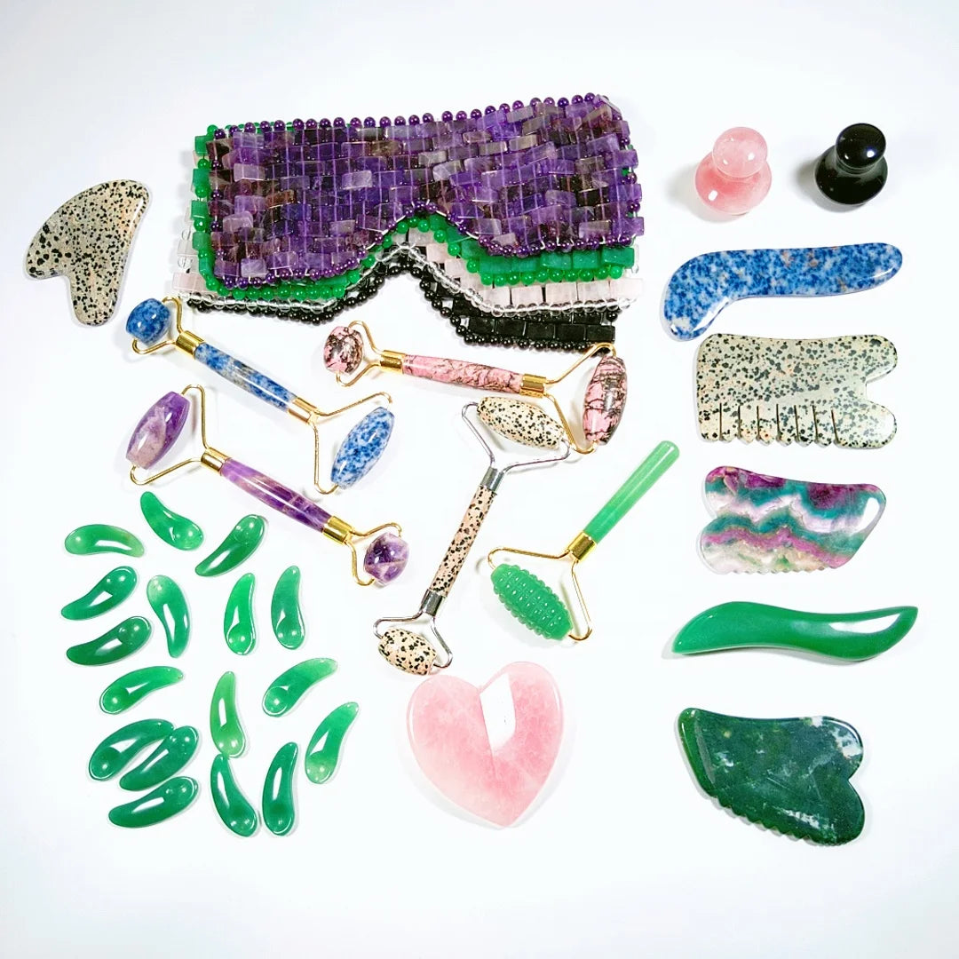 Diy Natural Jade Rose Quartz Gemstone OEM Custom logo Chinese Gua Sha Board Tool Traditional Green Aventurine Gua Sha