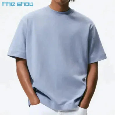 Custom 100% Organic Cotton  T-shirt Luxury Quality Rib O-Neck Blank Drop Shoulder Streetwear Oversized T-Shirt for Men