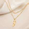 Dainty Minimalist Double Layer Stainless Steel Feather Shape Chain Necklace