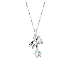 Cute Fashion Pure 925 Sterling Silver Shiny Zirconia Star Animal Bear Pendant Necklace for Women Girls Jewelry