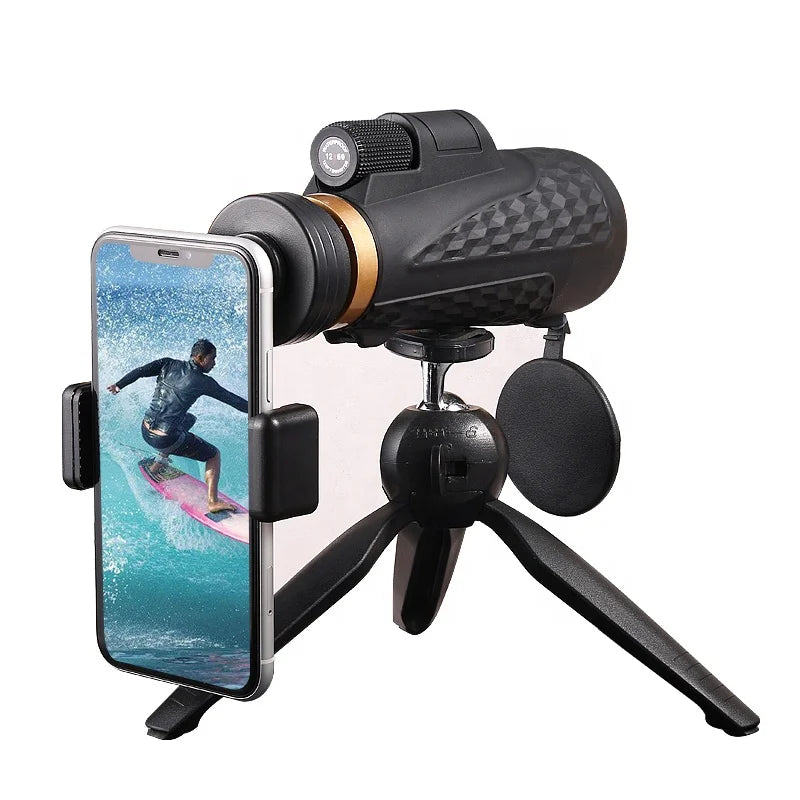 12x55  12x60 18x62 New Large Bak4 Prism Outdoor Monocular Telescope for Adults with Smart Phone Adapter & Tripod