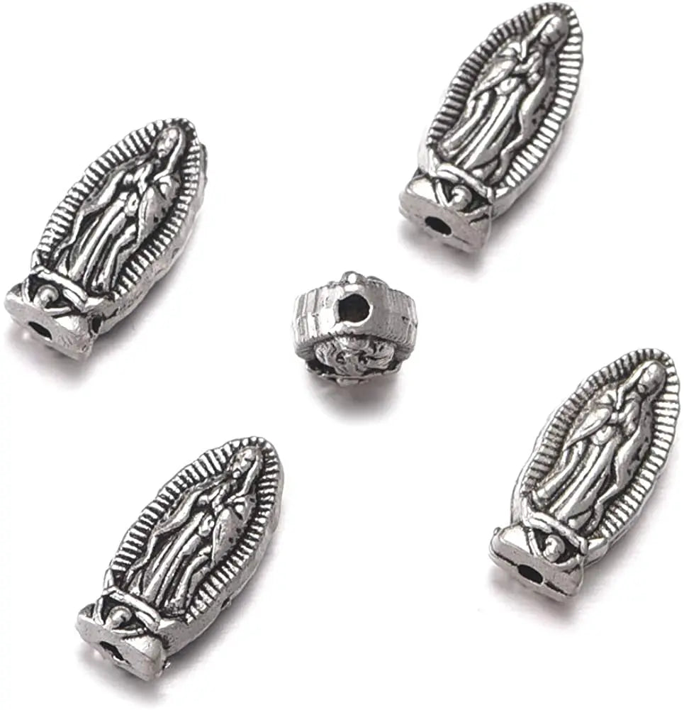 60pcs Oval Beads Our Lady Medal Floral Rosary Centerpiece Cross Jesus Virgin Mary Catholic Alloy Crucifix 13mmx6x4.5