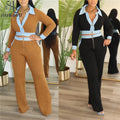 Rib Knit 2 Piece Sets Women Outfit Elegant Lapel Buttons Long Sleeves Crop Top and High Waist Leggings Suits