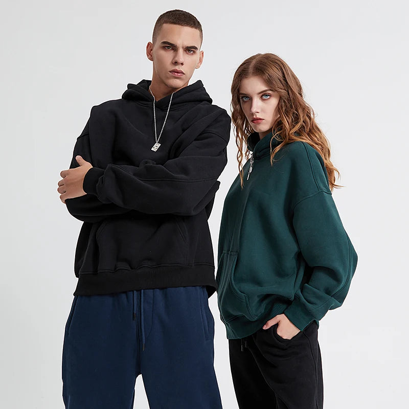350G Fleece Hoodie Oversized Drop Shoulder Heavyweight Pullover Sweatshirt Streetwear Hooded Top