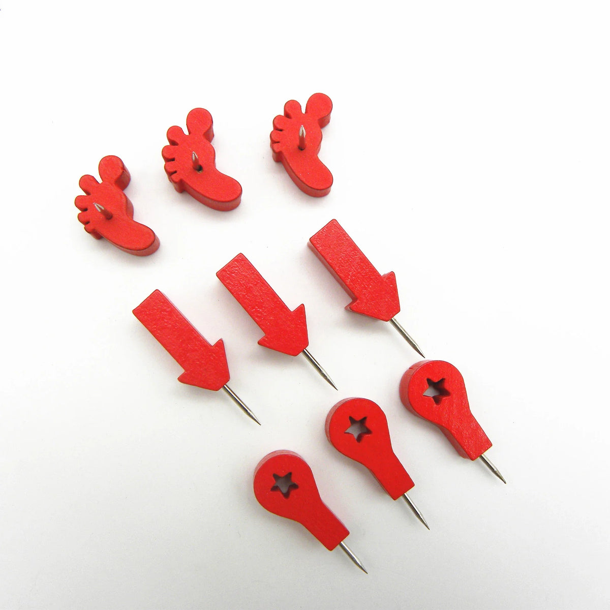 Pinguru Red Foot-shaped Wooden Thumb Tacks with Metal Decorative Map Photo Pins 14x18mm Size