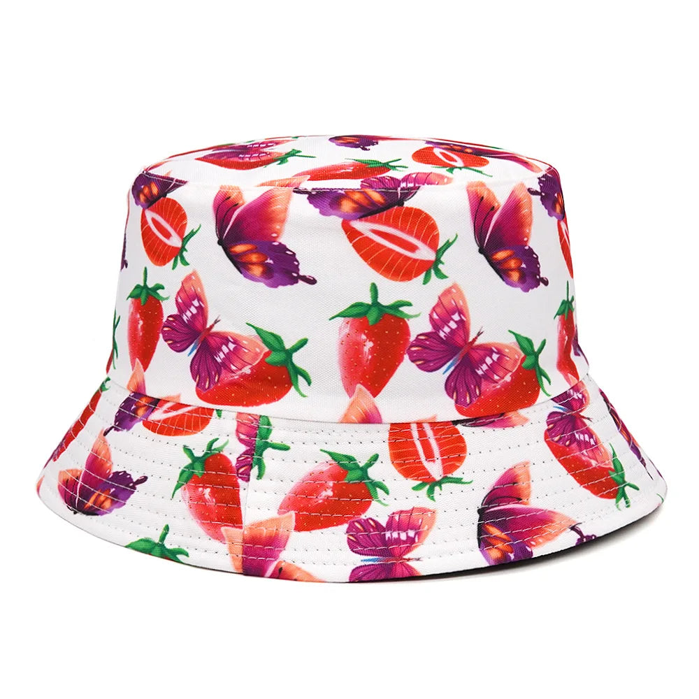 2023 Cute Pink Fisherman Hat Outdoor Sun Hat Cheap Strawberry Bucket Hat for Women