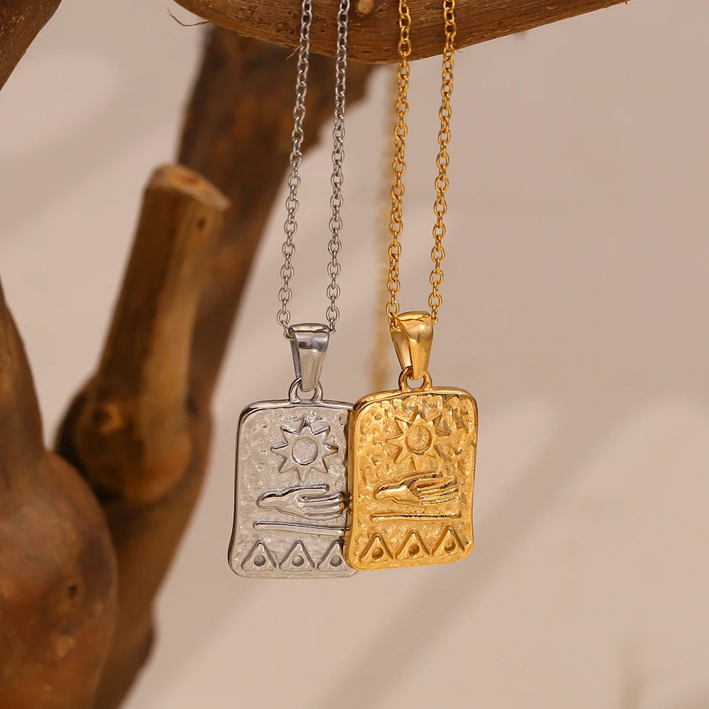 Dreamidea Stainless Steel Gold Plated Square Pendant Necklace DIY Square Custom Pattern Pendant Necklace