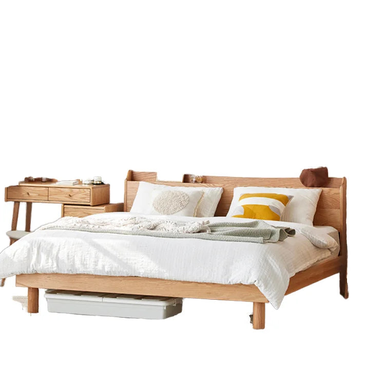 Modern Solid Wood King Queen Size Adjustable Height Storage Soft Bed Eco-Friendly Oak Pine Platform Bed Frame Bedroom