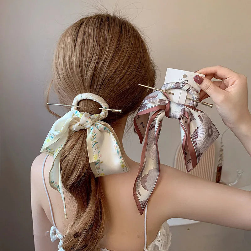 French Elegant Ribbon Bow Hair Clips Simple Daily Vintage Hair Pins Modern Bowknot Hair Sticks for Women