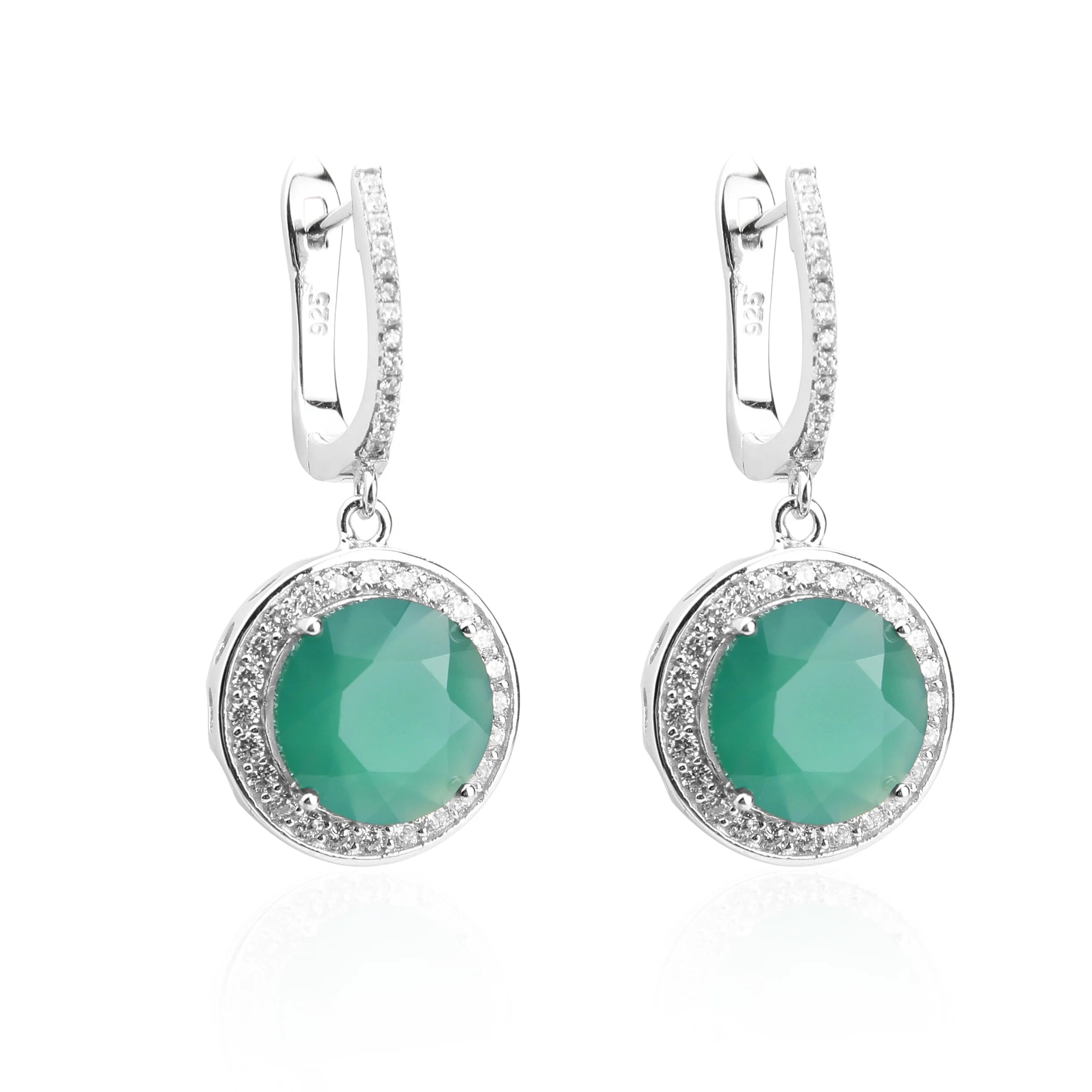 Abiding 925 Sterling Silver Earring Natural Green Agate Gemstone Fashion Jewellery Drop Hanging Earrings for Women