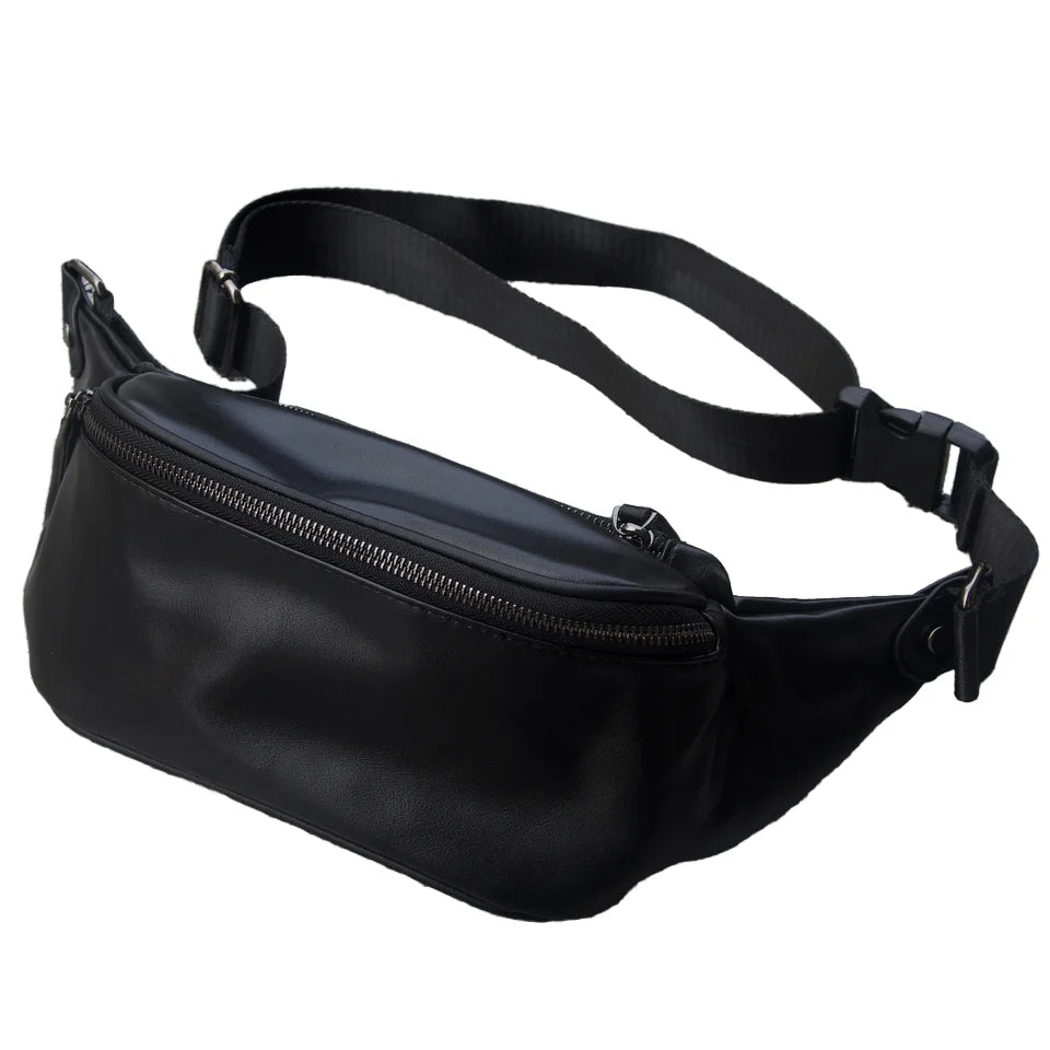 Outdoor Leisure Sports Fashion Retro Men's PU Fanny Pack Zipper Closure Pillow Messenger Chest Unisex Leather Waist Belt Bag
