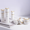 Koreaen Matte White Frosted Glass Cosmetic Packaging Pearl White Glass Skincare Set Lotion Bottle 120ml Cream Jar with Gold Cap