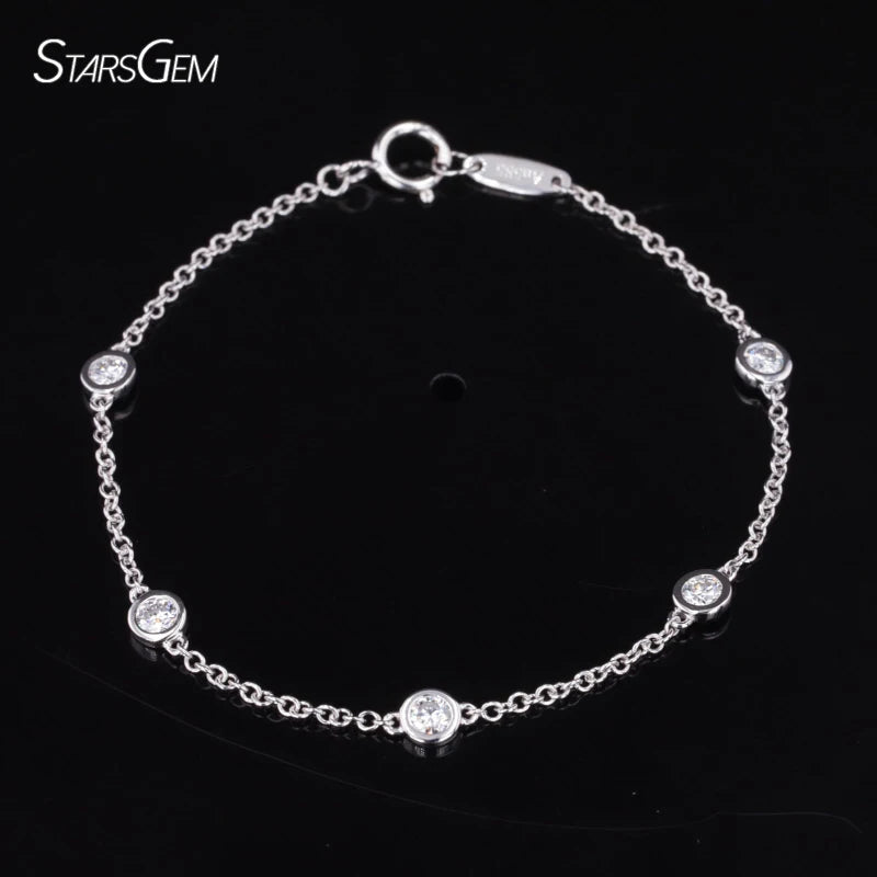 Starsgem Custom Jewelry Bezel 2.5mm Round Brilliant Cut Lab Diamonds 14K Gold Bracelets