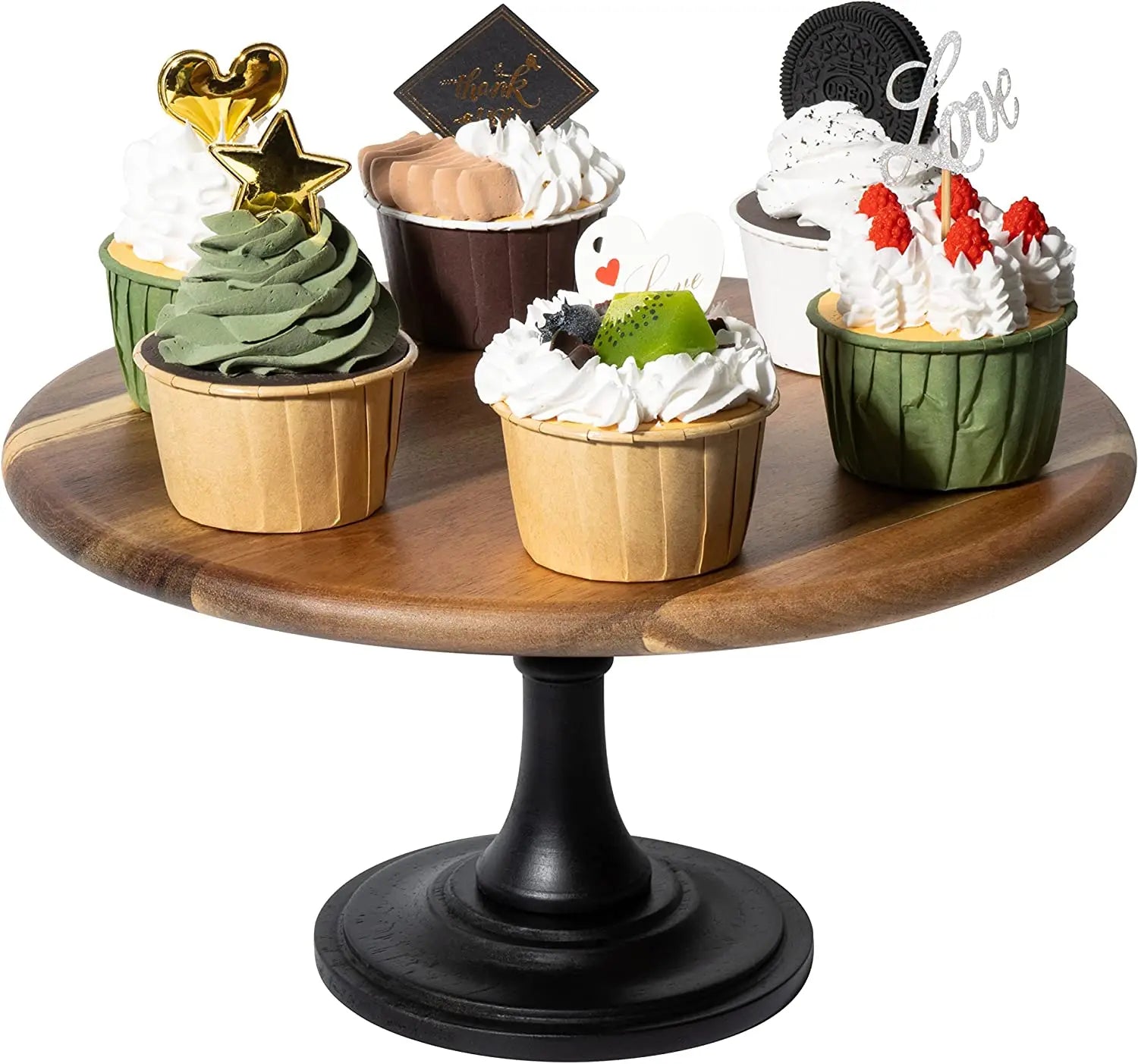 Natural Wood Metal Eco-Friendly Round Cake Dessert Stand Matt Base Cupcake Holder Plate Handcrafted Pedestal Platter