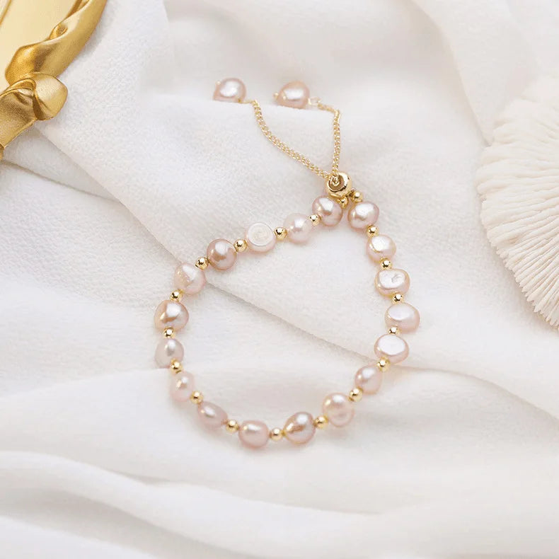 Retro Baroque Exotic Imitation Pearl Beaded Bracelet Versatile Adjustable Polished Bracelet for Women Holiday Gift