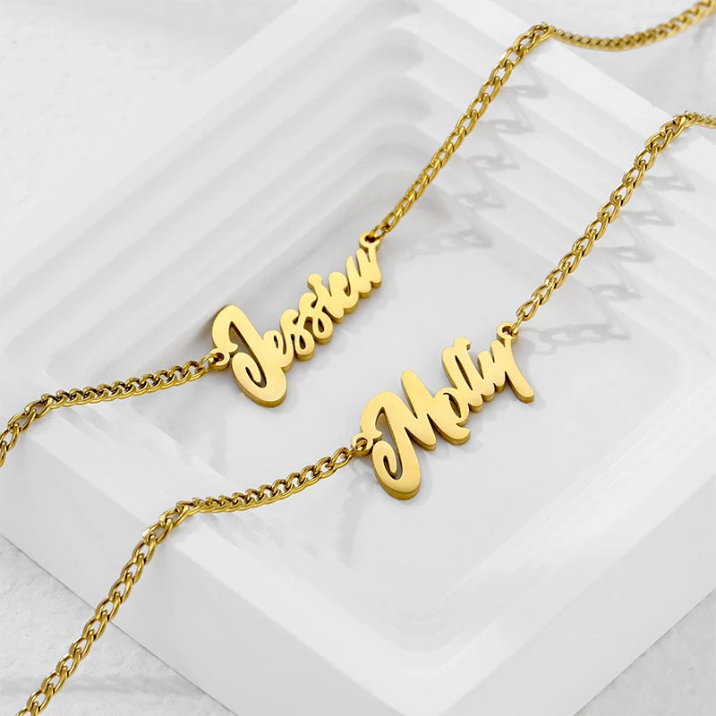 Custom Name Necklace Personalized Elegant Simple Stainless Steel Letter Nameplate Pendant Women Jewelry