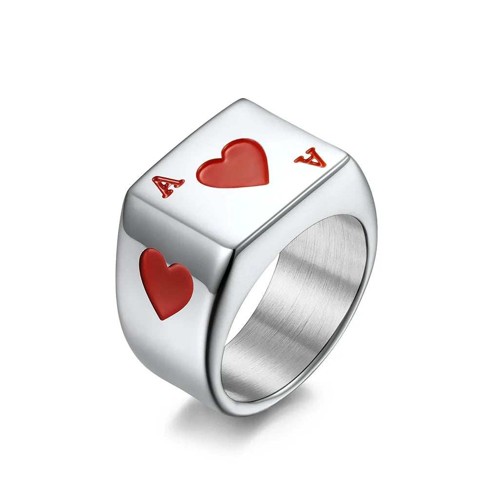 Gioielli in Acciaio Inossidabile Poker Heart Biker Ring the Ace of Spades Ring in Stainless Steel Ring for Men
