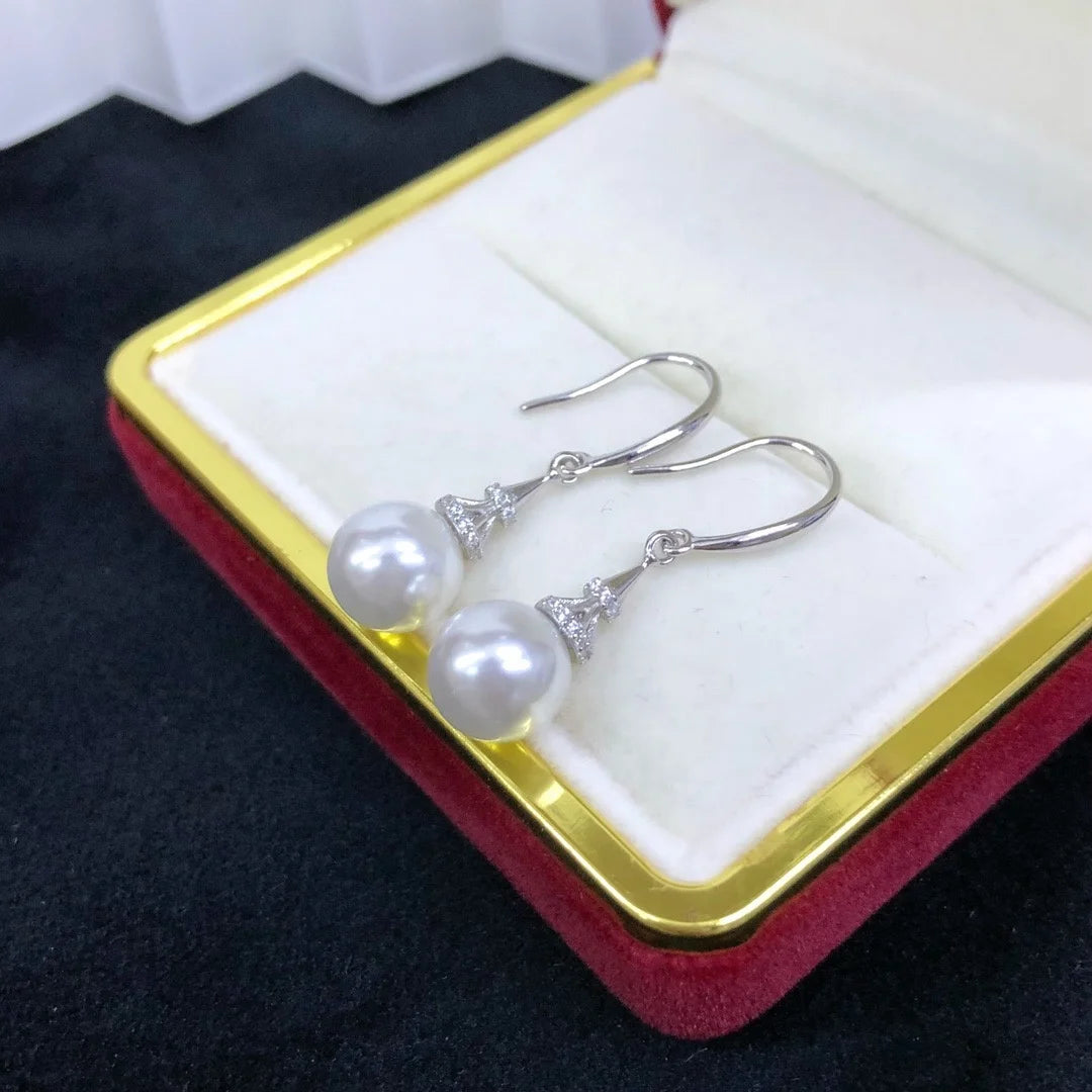 E2113 8-9mm DIY Natural Freshwater Pearl Charm Earrings Mounting Accessory 925 Sterling Silver Gold Plated  Jewelry for Women