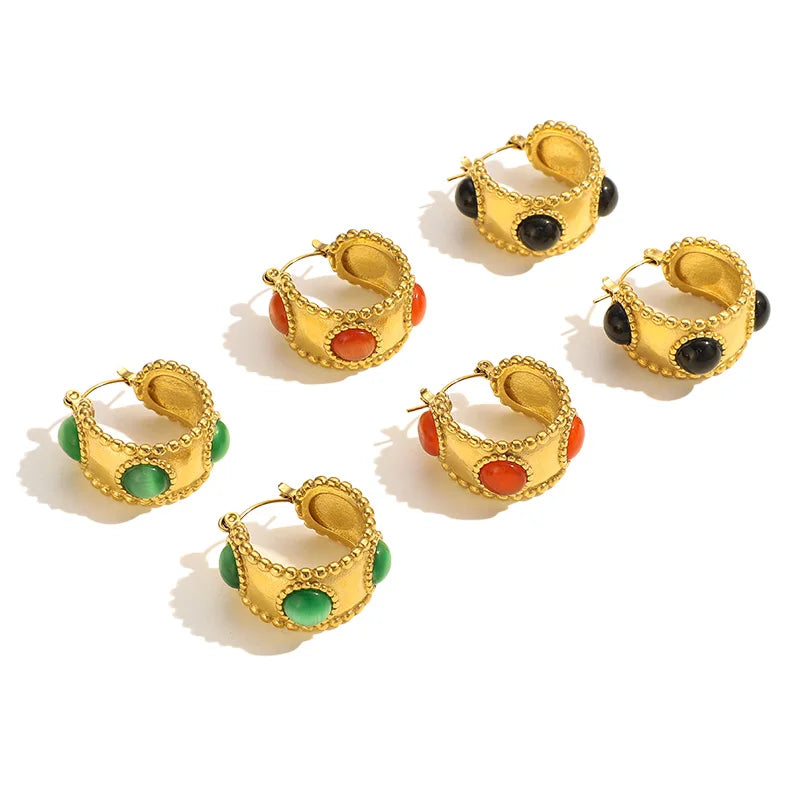 MICCI Joyas De Acero Inoxidable Para Mujer Stainless Steel Trending Gold Plated Jewelry Opal Hoop Earrings