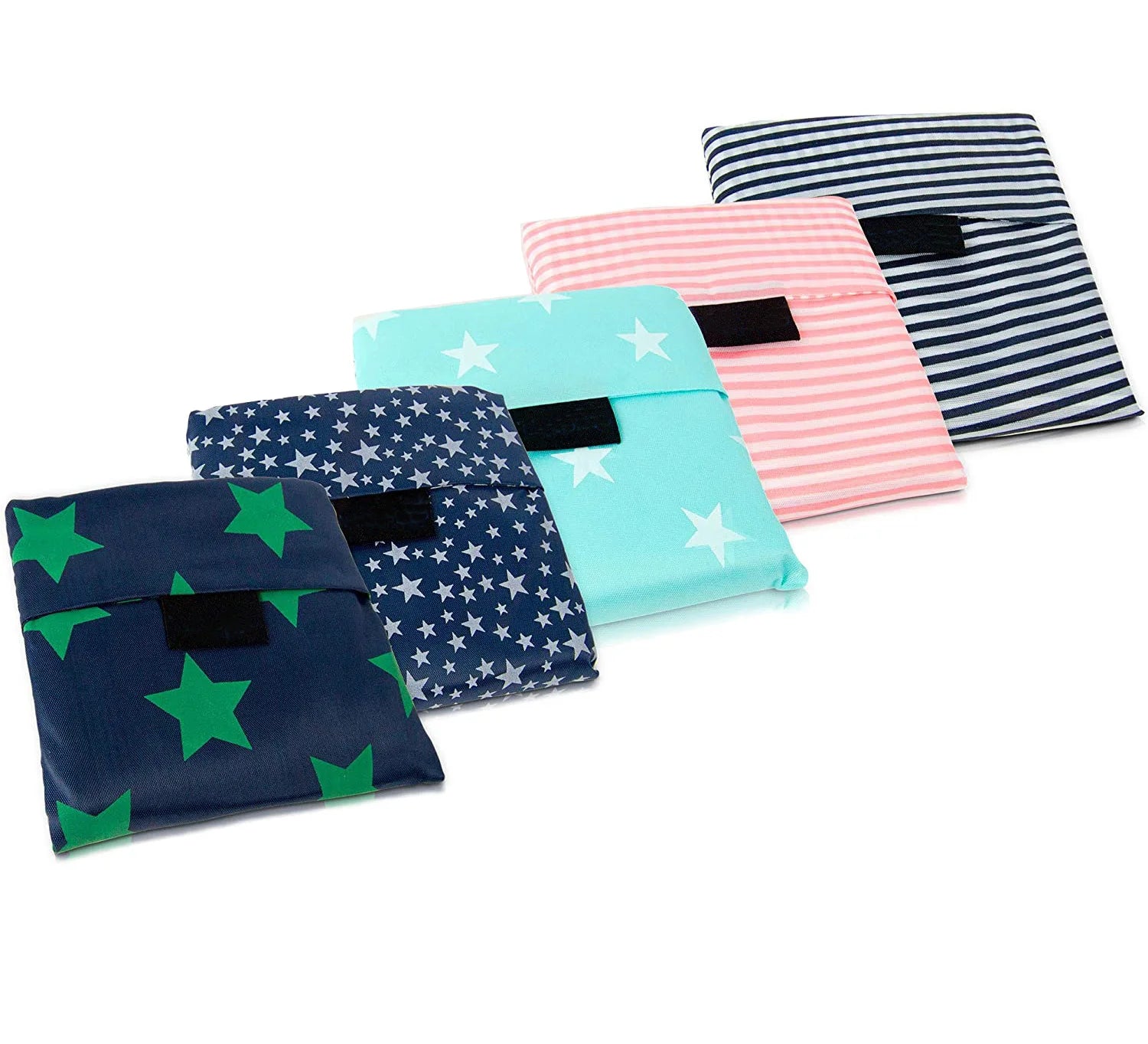 5 Pack Folding Reusable Grocery Bags 25x15.5 Capacity Washable Waterproof Nylon Animal Print Zipper Closure Portable Advertising