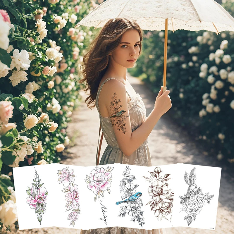 New Arrival Small Fresh Wedding & Festival Hand-Drawn Flower Temporary Tattoo Stickers - Creative Body Art Decals