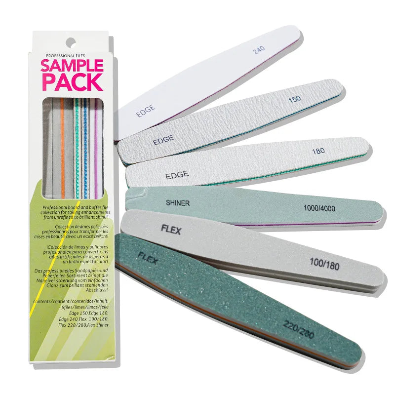 6Pcs/Box Custom Reusable Sponge Double Sided Straight Pattern Nail Files 100/180 Grit Half Moon for Home and Salon Use