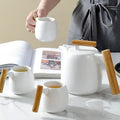 Drop Shipping Creative Chinese Fashion Double Tea Pot Kettle Fresh Japanese Marble Teapot Wooden Handle Coffee Tea Set Elegant