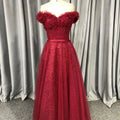 Jancember QX01 Elegant Red Sequins Off Shoulder Party Sweetheart Formal Gowns Evening Dresses