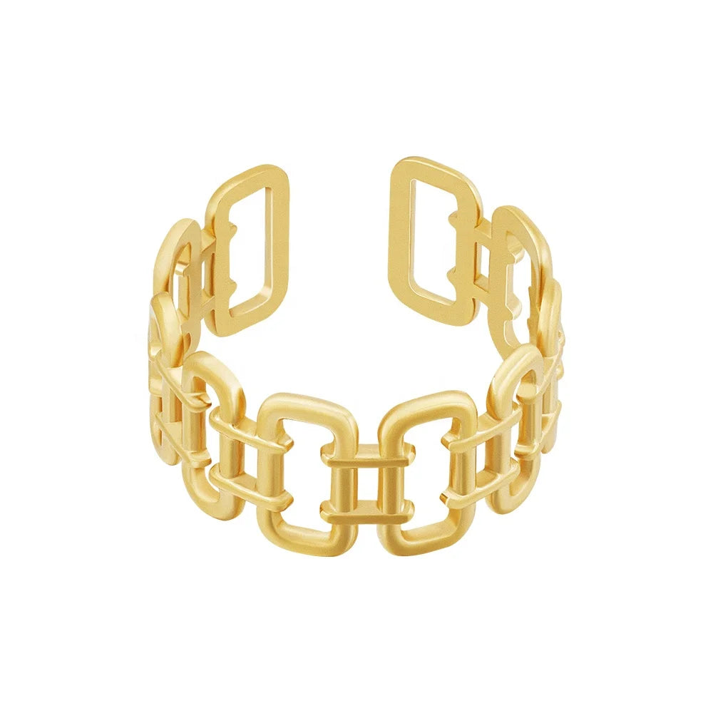 Latest 18K Gold Plated Stainless Steel Jewelry Geometric Oval Chain Shaped Open Rings Trendy for Women Gift Ring R234197