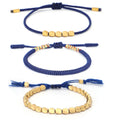 Colorful Adjustable Handmade Woven Stack Bracelets Sets With Charms Blue Different Thickness Cotton and Copper Beads for Ladies