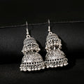 Vintage Tibetan Jewelry Silver Color Two Bells Tassel Drop Earrings Oxidized Carved Turkish Jhumka Earrings
