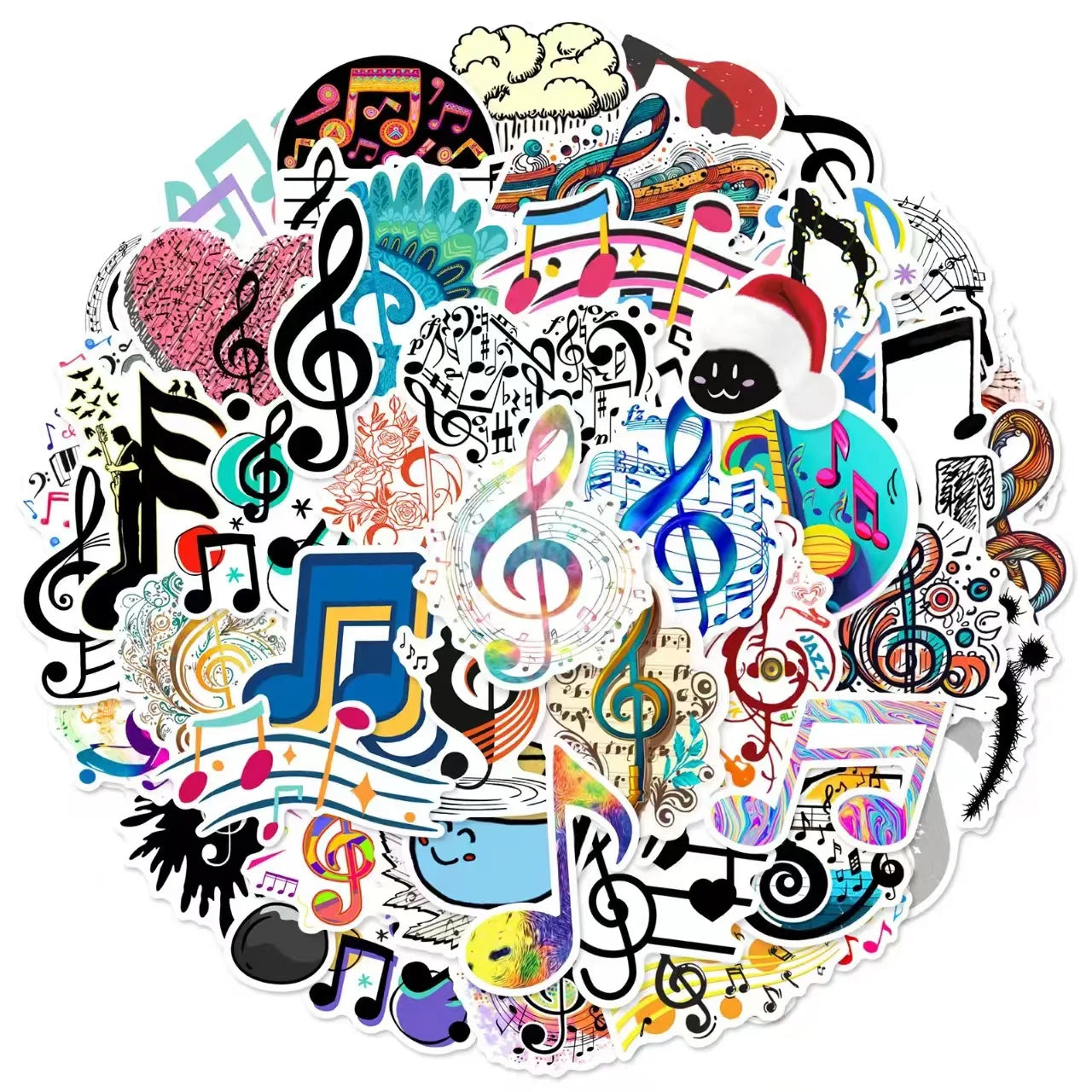 60pcs Music Symbols Waterproof Sticker Packs for Laptop Skateboard Luggage Bottle Cup Bike Decoration