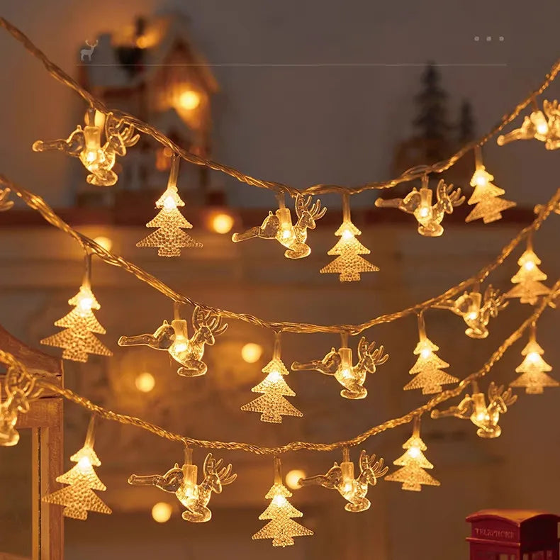 LED Snowflake Elk Christmas Tree Outdoor Indoor String Lights Battery Operated Fairy Lights for Tree Bedroom Patio Garden Decor