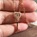 Huitan Sweet Key Hollow Heart Zircon Necklace Romantic Macro Pave Rose Gold Beautiful Necklaces for Women