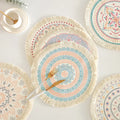 Boho Woven Round Braided Cotton Placemats Place Mats with Fringe for Dining Tables Heat Resistant Table Mats