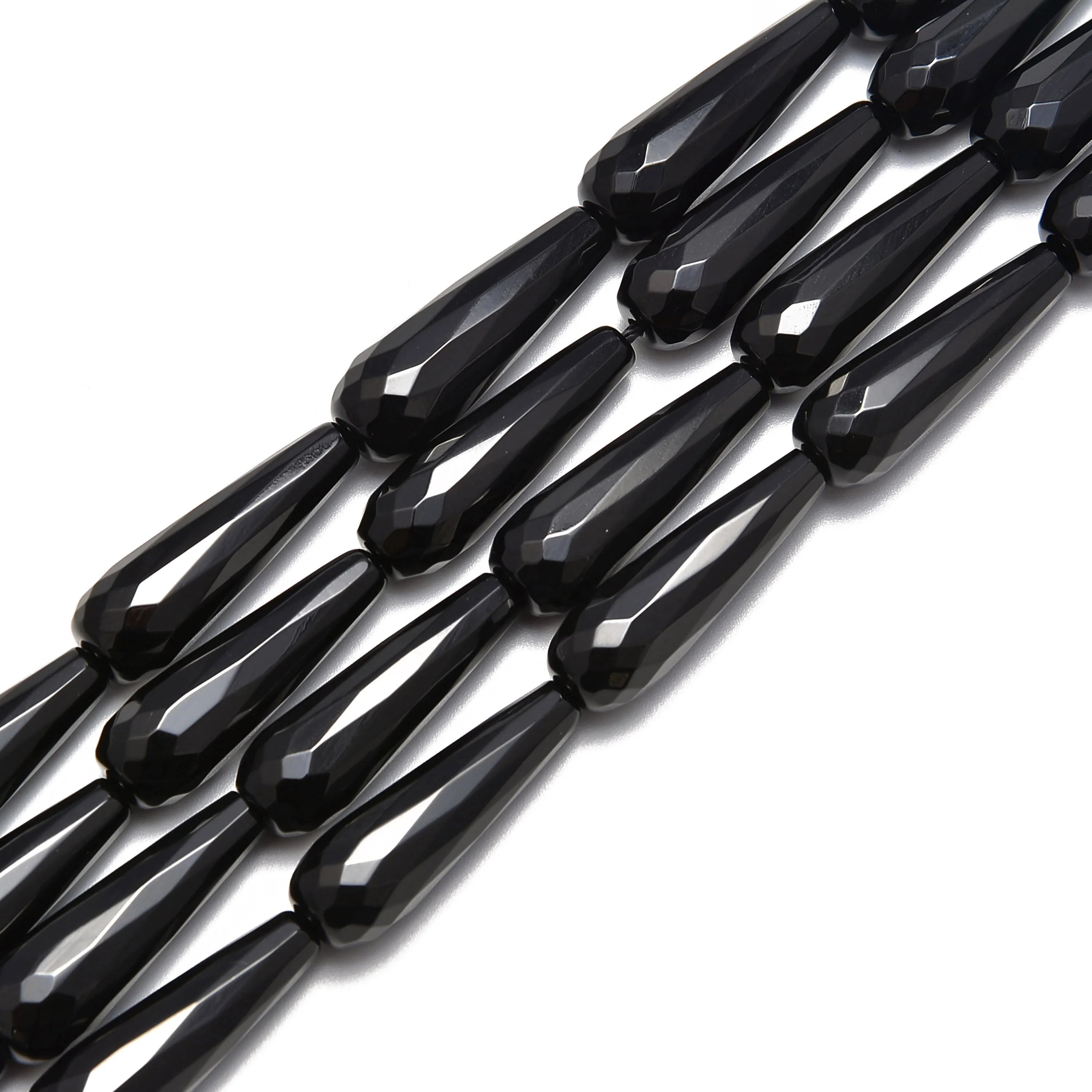 Wholesale Custom Loose Faceted Teardrop Black Onyx Gem Strands Stone Beads  for Crafts Jewelry Earrings Making 10x30mm Bulk Sale