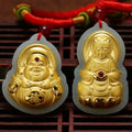 Fashion 24k Gold with Hetian Jade Stone Buddha Cubic Zirconia Necklace Pendant