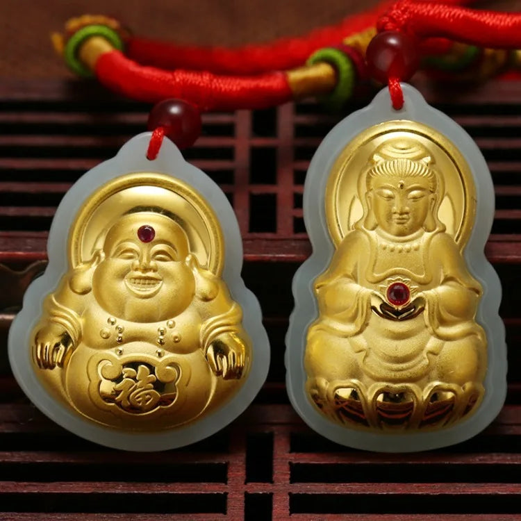 Fashion 24k Gold with Hetian Jade Stone Buddha Cubic Zirconia Necklace Pendant