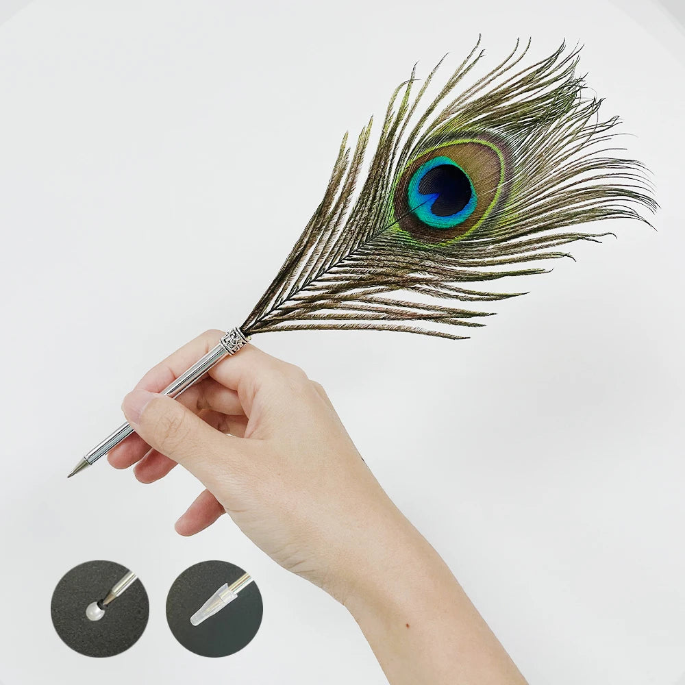 Hot Sale Peacock Feather Quill Ballpoint Pen Peacock Feathers Retro Pen