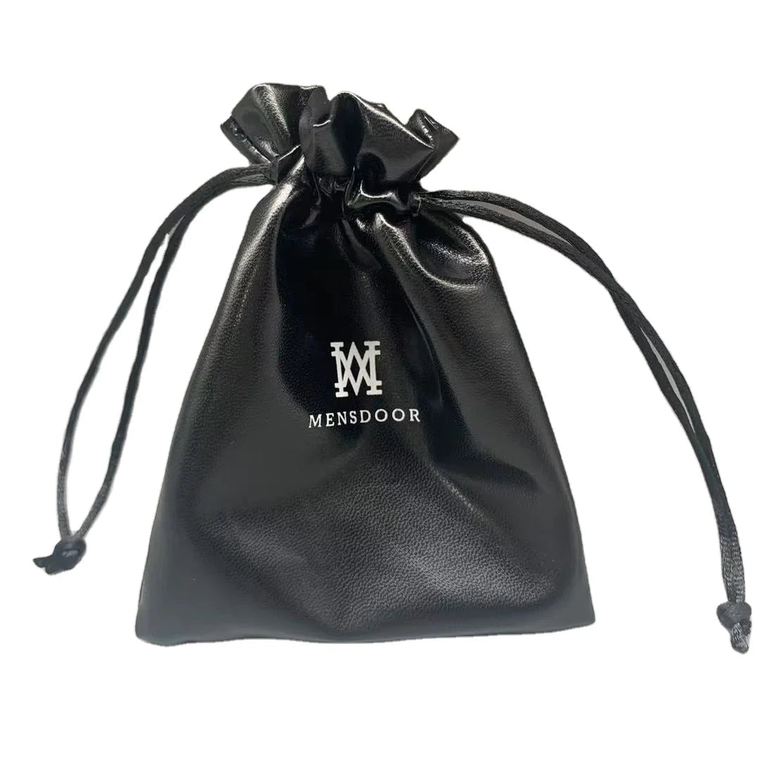 Small Drawstring Faux Leather Bag PU Leather Jewelry Pouch for Gifts for Storage and Portability