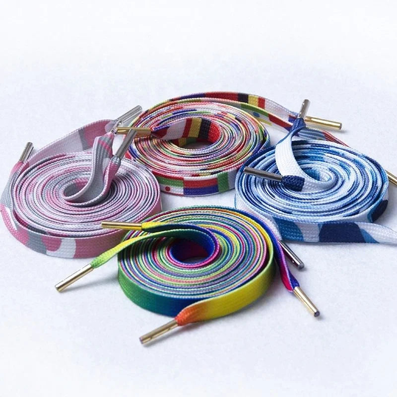 Custom Sublimation Flat Tubular Polyester Unisex Shoelaces 8mm Width Transparent Plastic Tips 100cm Length Multiple Colors Sport